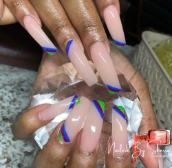Nude Nails with Colorful Strips
