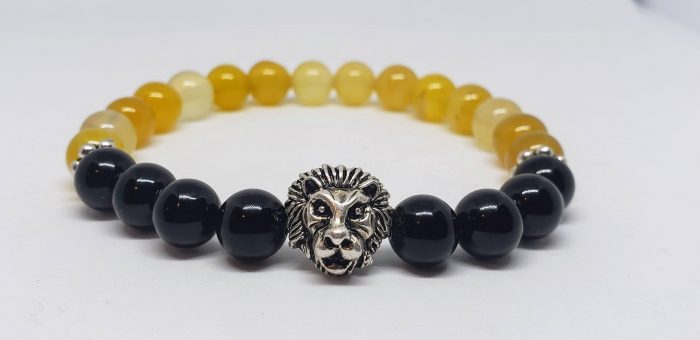Men’s Agate and Onyx Lion Bracelet