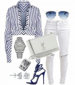Blue stripes and white jeans