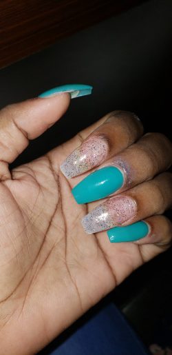 Turquoise and Glitter nails