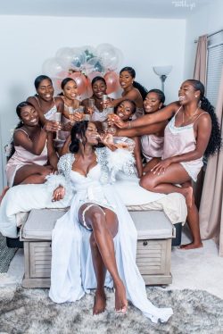 Beautiful bride and her bridesmaids