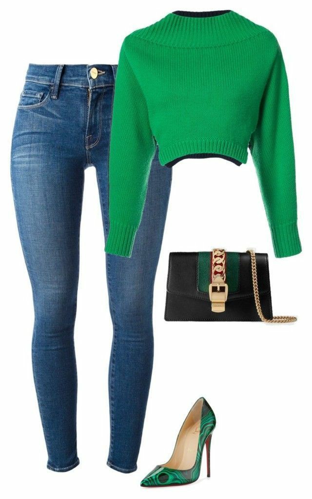 Green crop sweater and jeans