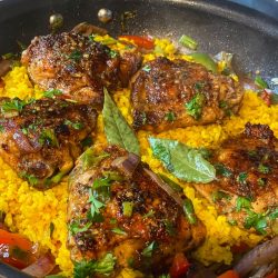Mediterranean chicken and turmeric rice.