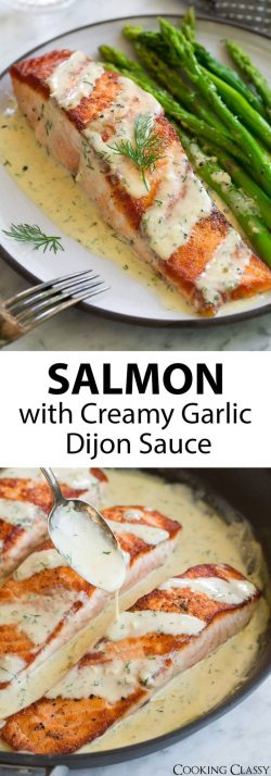 Salmon with creamy garlic Dijon sauce