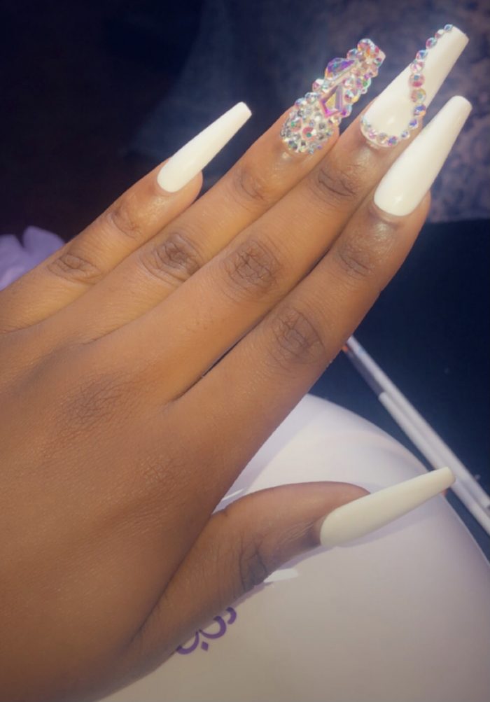 White pink glitter nails