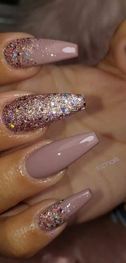 glitter and nude nails