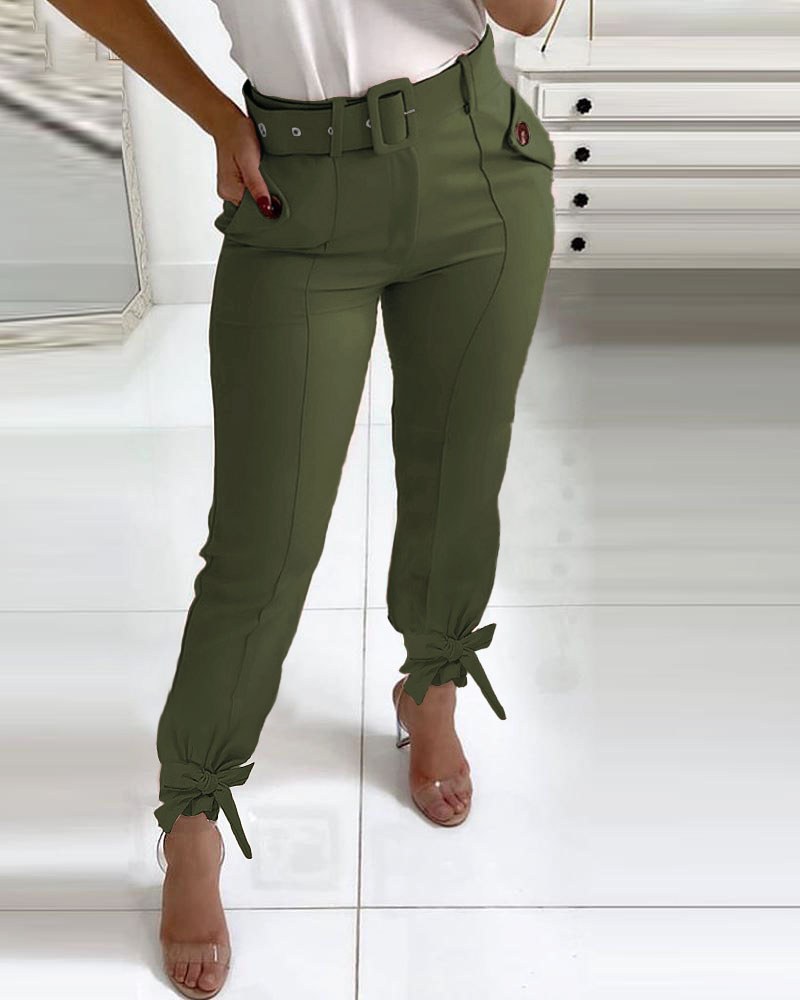 Knotted Pocket Design Casual Pants