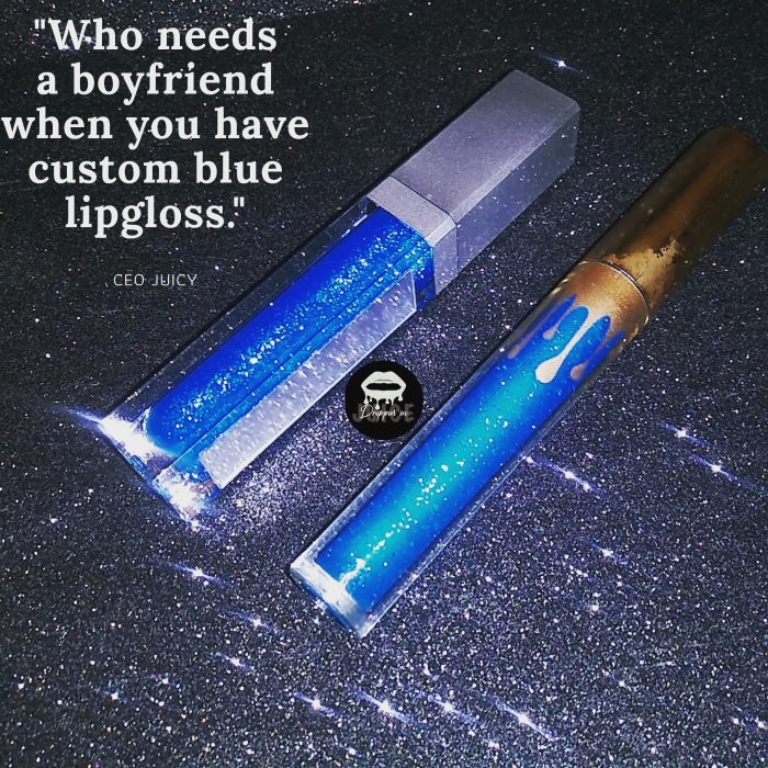 Custom Made Blue Lip Gloss In A Light & Mirror Tube