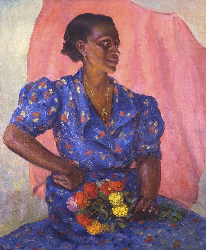 Laura Wheeler Waring (American, 1887-1948). Woman with Bouquet, ca. 1940. Oil on canvas, 30 x 25 ...