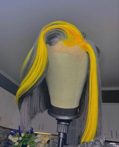 grey and yellow lace wig