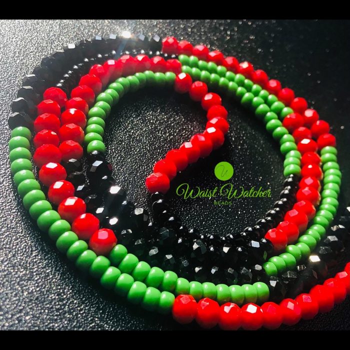 Red, black and green waistbeads