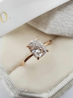 Elongated Cushion hidden halo engagement ring 1.62 carats