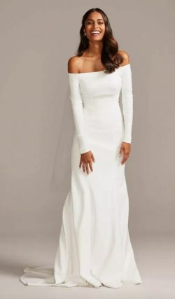 classic off the shoulder bridal gown