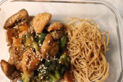 Sesame chicken & whole wheat pasta meal prep