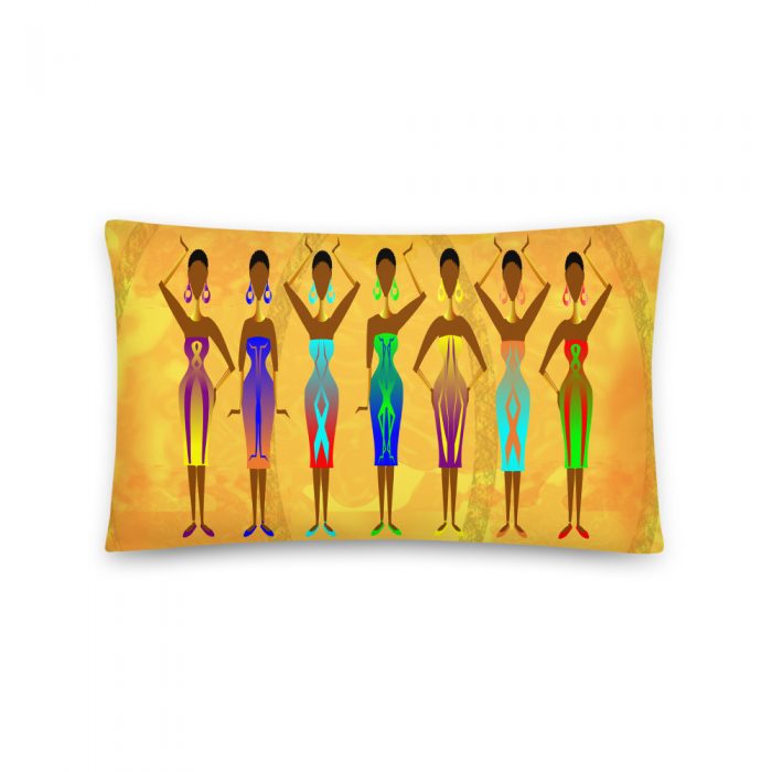 LADIES IN COLOUR YELLOW THROW PILLOW / CUSHION. EXCLUSIVE AFROCENTRIC FABRIC DESIGN by Livz Design