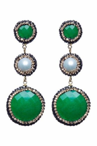 Avah and Ella Emerald Green Quartz, Freshwater Pearl and Hematite Drop Earrings – SALE!