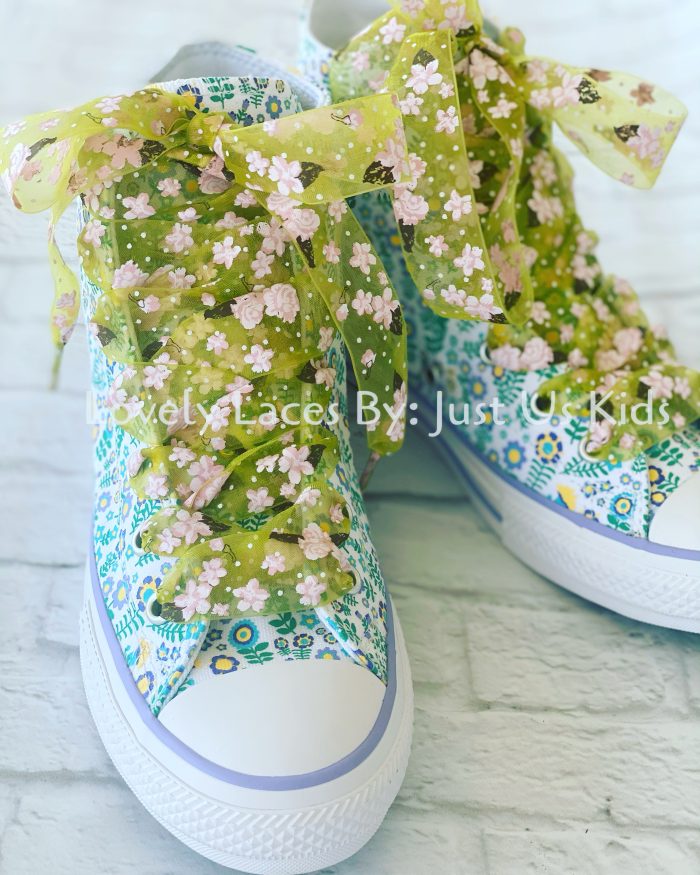Sheer Ribbon Floral Print Shoelaces for Sneakers