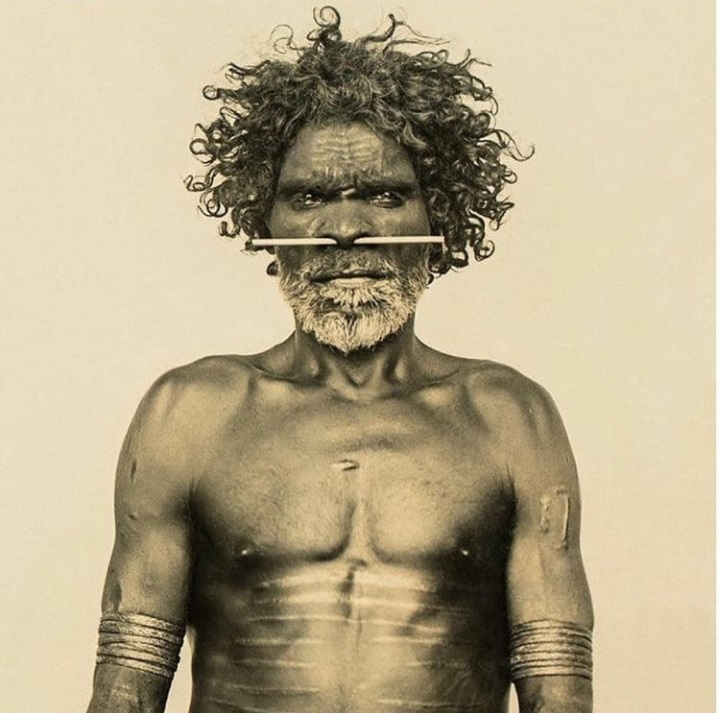 Portrait of a Larrakia elder taken in the late 1870s in Darwin, Northern Territories. He has sca ...