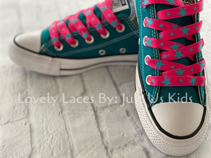 Hot Pink and Turquoise Star Shoelaces for sneakers.