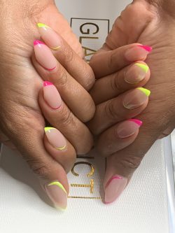 Pink and highlighter yellow nails