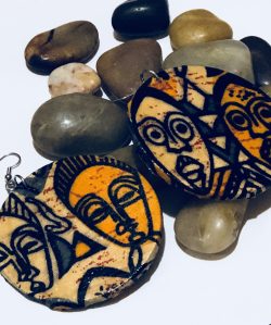 African Fabric Mask Earring, Fabric Earrings – Ankara – Afrocentric – Wood