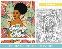 The Beauty in Coloring black women coloring book. Printable black woman coloring sheets