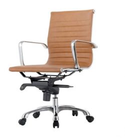 Vegan Leather Studio Swivel Office Chair. Low Back Tan