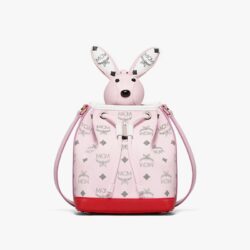 MCM Zoo Rabbit Drawstring Bag In Mix Visetos Light Pink/White
